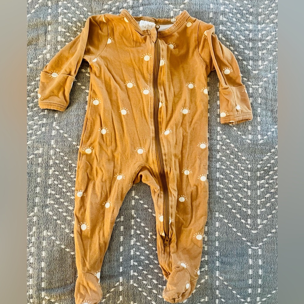 Mebie Baby soft and cozy camel brown sunshine Jammie’s with footies